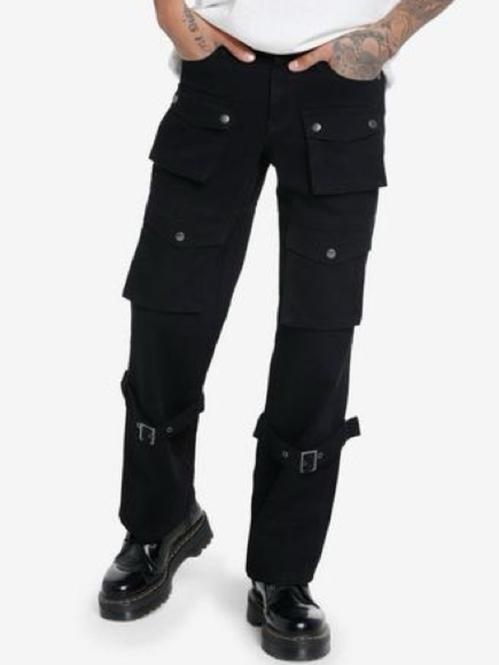 Hot Topic black cargo buckle straight leg Grunge punk pants